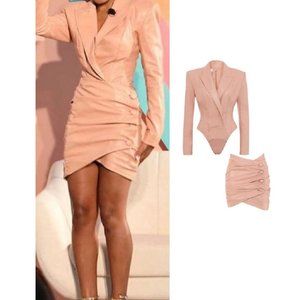 NWT HOUSE OF CB LONDON Peony Vegan Leather Suit - Bodysuit Top w/Skirt SZ XS